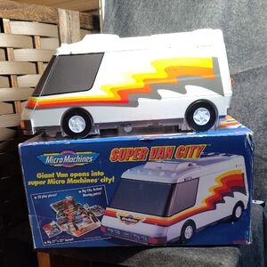 Vintage 1989 / Micro Machine Super Van City Playset - White and Red BUNDLE- SAVE